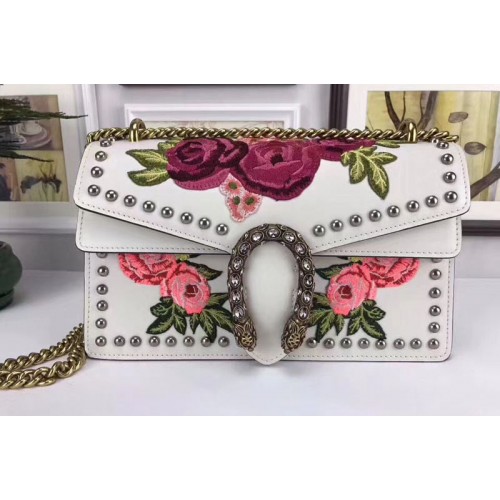 Gucci White Dionysus Embroidered Leather Shoulder Bag Gucci White Dionysus Embroidered Leather Shoulder Bag