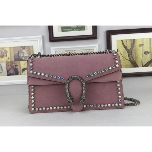 Gucci Dionysus Suede Shoulder Bag with Crystals Pink