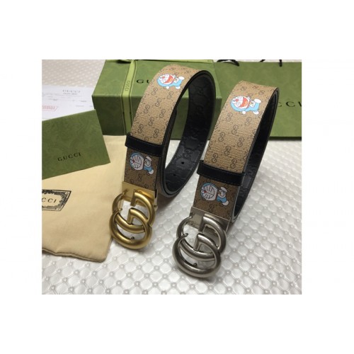 Gucci Doraemon x Gucci 38mm Belt Supreme canvas Black Leather With Gold Silver Buckle
