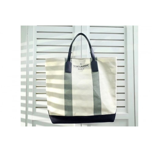 YSL Beach Shopping East West Tote Bag In Light Beige and Khaki Canvas
