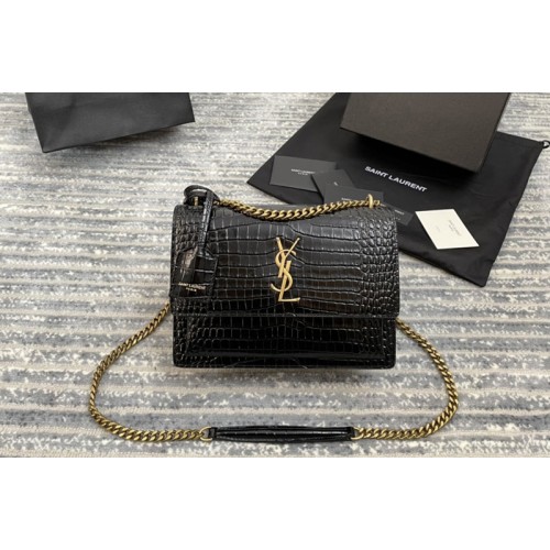YSL Medium Sunset Monogram Bag in Black Crocodile With Gold Hardware YSL Medium Sunset Monogram Bag in Black Crocodile With Gold Hardware