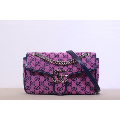 Gucci Marmont multicolor small shoulder bag in Pink and blue diagonal matelasse canvas Gucci Marmont multicolor small shoulder bag in Pink and blue diagonal matelasse canvas