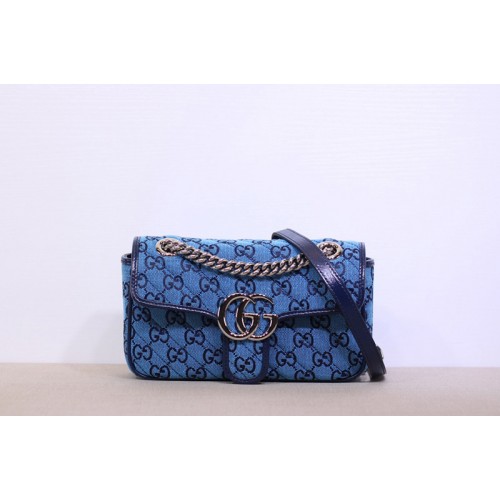 Gucci Marmont mini shoulder bag in Blue and blue diagonal matelasse canvas
