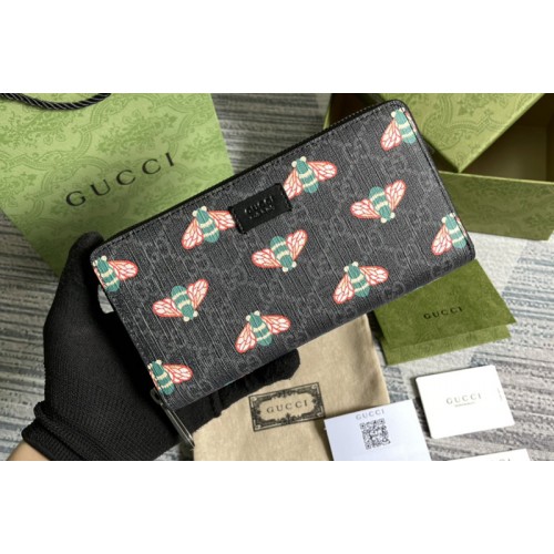 Gucci Bestiary Supreme zip around wallet with bees in Black Supreme canvas with bee print