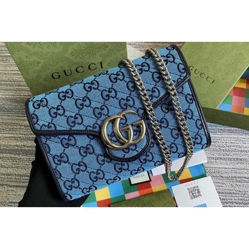 Gucci Marmont Multicolor mini bag in Light blue and blue diagonal matelasse canvas