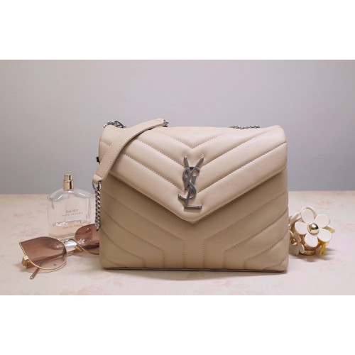 YSL LOULOU SMALL BAG IN Beige Y-QUILTED LEATHER With Silver Hardware