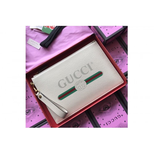 Gucci Print leather pouch with Gucci vintage logo in White Leather