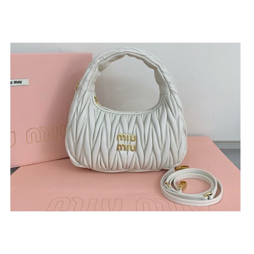 Miu Miu 5BC125 Wander matelasse nappa leather hobo bag in White Leather Miu Miu 5BC125 Wander matelasse nappa leather hobo bag in White Leather