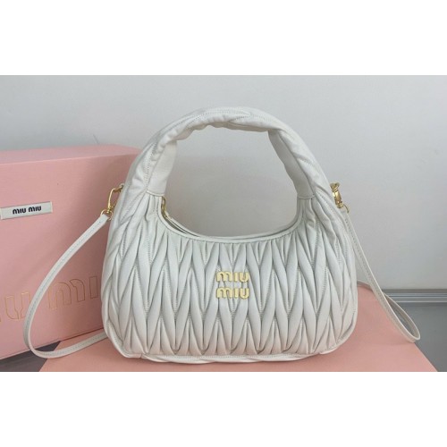 Miu Miu 5BC108 Wander matelasse nappa leather hobo bag in White Leather