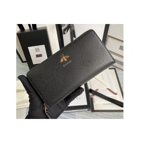Gucci Animalier leather zip around wallet in Black metal-free tanned leather