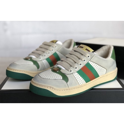 Mens and Womens Gucci Screener leather sneaker on White perforated and off-white leather