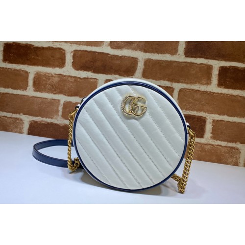 Gucci Marmont mini round shoulder bag in White Leather With Dark blue leather trim Gucci Marmont mini round shoulder bag in White Leather With Dark blue leather trim