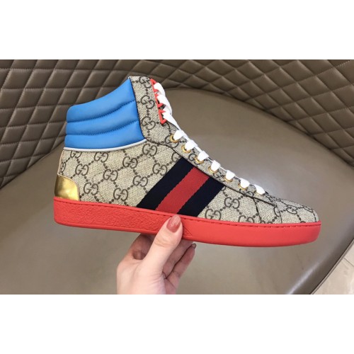 Gucci Mens Ace high-top sneaker in Beige ebony Supreme canvas Gucci Mens Ace high-top sneaker in Beige ebony Supreme canvas