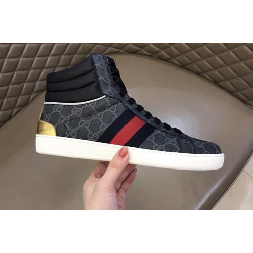 Gucci Mens Ace high-top sneaker in Black Supreme canvas Gucci Mens Ace high-top sneaker in Black Supreme canvas