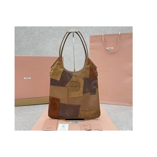 Miu Miu 5BG231 IVY leather patchwork bag in Brown Leather