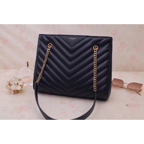YSL Tribeca Small Shopping Bag In Black Grain De Poudre Embossed Leather
