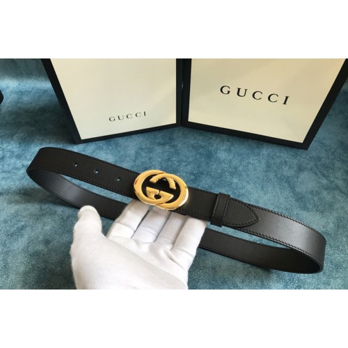 Gucci 30mm Belt with Shiny Gold Interlocking G buckle in Black Leather Gucci 30mm Belt with Shiny Gold Interlocking G buckle in Black Leather