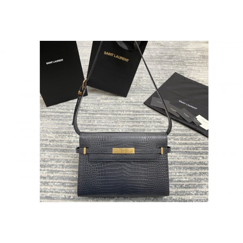 YSL MANHATTAN SHOULDER BAG IN Gray CROCODILE-EMBOSSED SHINY LEATHER