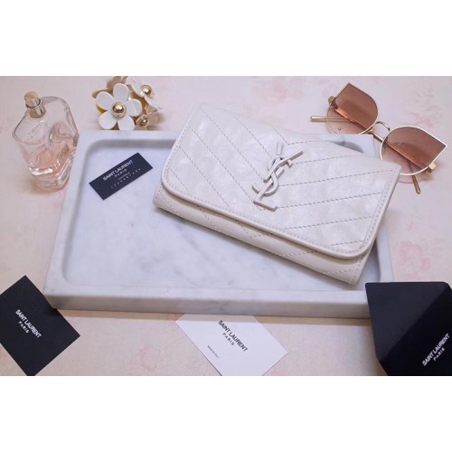 YSL Niki Large Wallet in White Crinkled Vintage Leather YSL Niki Large Wallet in White Crinkled Vintage Leather