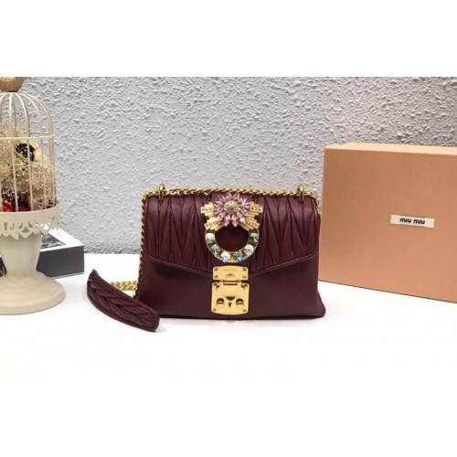 Miu Miu Matelasse Nappa Leather Tote Bag 5BD103 Wine