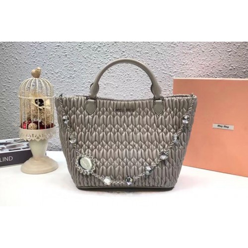 Miu Miu Cloque Matelasse Nappa Leather Tote Bag 5BE896 Gray