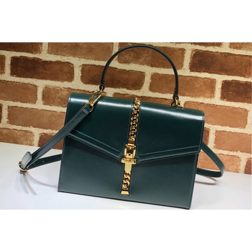 Gucci Sylvie 1969 small top handle bag in Green textured leather