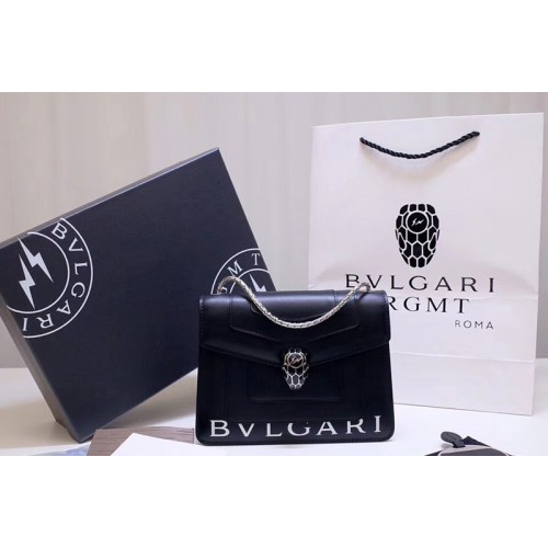 Bvlgari Serpenti Forever 61879 Flap Cover Bags Black Calf Leather With Bvlgari Print Bvlgari Serpenti Forever 61879 Flap Cover Bags Black Calf Leather With Bvlgari Print