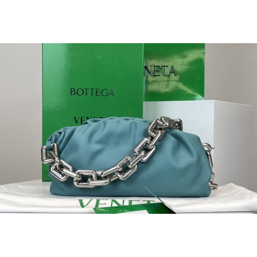 Bottega Veneta Chain Pouch Shoulder Bag in Blue Lambskin Leather With Silver Chain