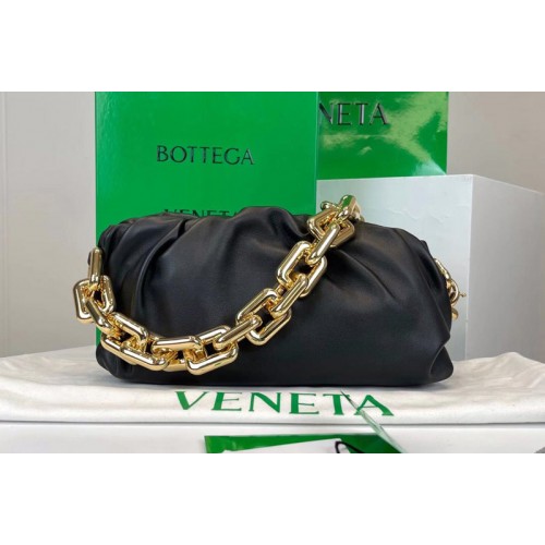 Bottega Veneta Chain Pouch Shoulder Bag in Black Lambskin Leather With Gold Chain