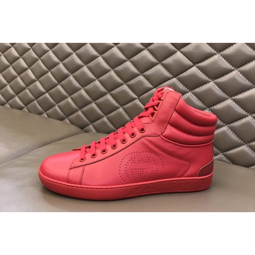 Gucci Mens high-top Ace sneaker in Hibiscus red leather Gucci Mens high-top Ace sneaker in Hibiscus red leather