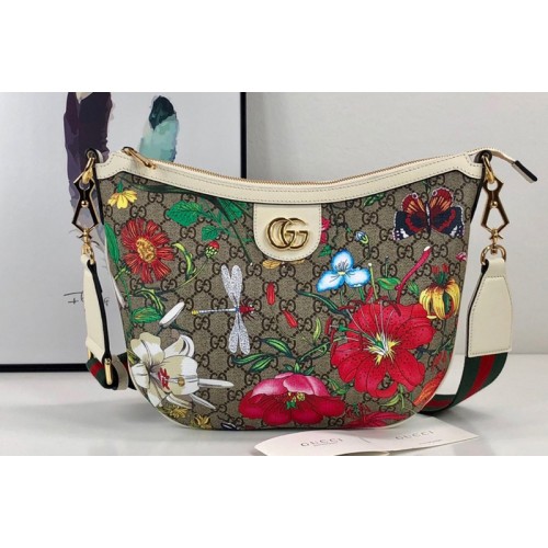 Gucci Flora shoulder bag in Beige ebony Supreme canvas with Flora print Gucci Flora shoulder bag in Beige ebony Supreme canvas with Flora print