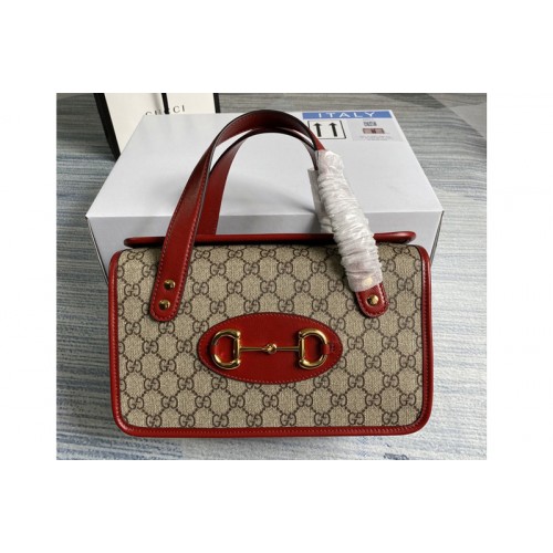 Gucci Horsebit 1955 small top handle bag in Beige ebony Supreme canvas with Red Gucci Horsebit 1955 small top handle bag in Beige ebony Supreme canvas with Red