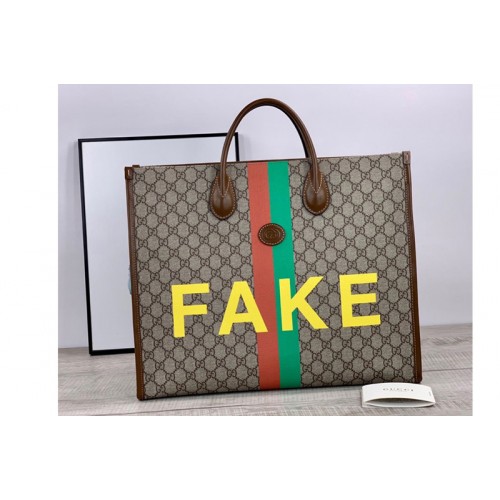 Gucci & 8216 Fake Not print large tote bag in Beige and ebony Supreme canvas Gucci & 8216 Fake Not print large tote bag in Beige and ebony Supreme canvas