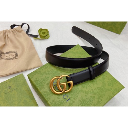 Women Gucci 30mm Thin belt with Double G buckle in Black Leather With Gold Buckle