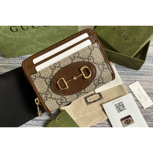 Gucci Gucci Horsebit 1955 card case Beige and ebony Supreme canvas With Brown Leather Gucci Gucci Horsebit 1955 card case Beige and ebony Supreme canvas With Brown Leather