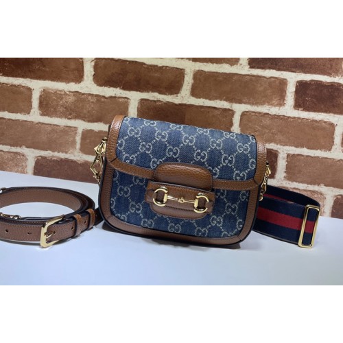 Gucci Horsebit 1955 mini bag Dark blue and ivory eco washed organic jacquard denim