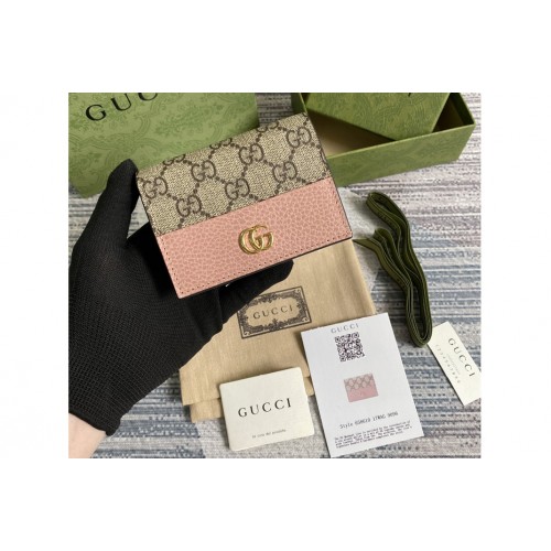 Gucci Marmont card case wallet in Beige and ebony Supreme canvas With Pink Leather