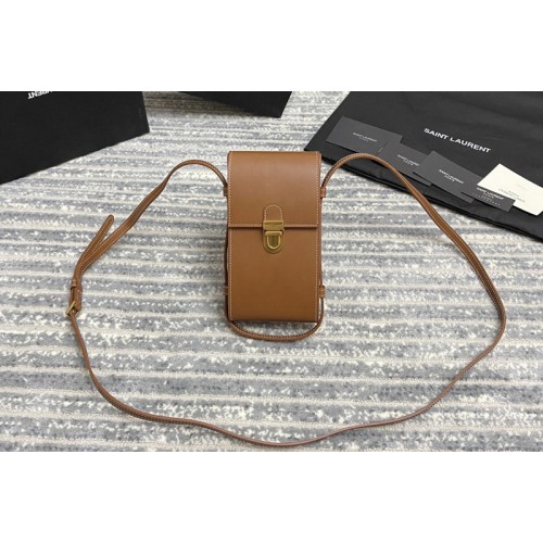 YSL TUC PHONE POUCH WITH STRAP IN Tan SUPPLE CALFSKIN YSL TUC PHONE POUCH WITH STRAP IN Tan SUPPLE CALFSKIN