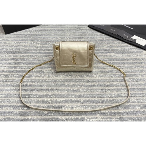 YSL MONOGRAM MINI NOLITA bag IN Gold LAMe LEATHER
