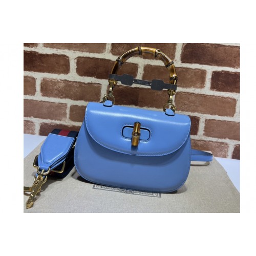 Gucci Small top handle bag with Bamboo in Blue leather Gucci Small top handle bag with Bamboo in Blue leather