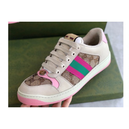 Gucci Womens Screener sneaker with crystals on Beige and ebony canvas with crystals Gucci Womens Screener sneaker with crystals on Beige and ebony canvas with crystals