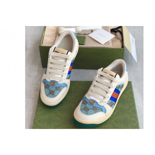 Gucci Womens Screener sneaker with crystals on Beige and ebony canvas with crystals Gucci Womens Screener sneaker with crystals on Beige and ebony canvas with crystals