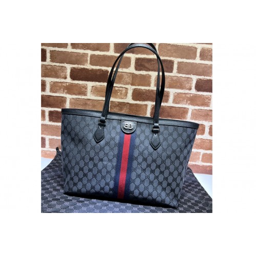 Gucci x Balenciaga Womens Hacker Medium Tote Bag in black and dark grey canvas jacquard