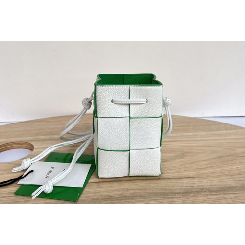 Bottega Veneta Mini Cassette bucket bag in White Green Leather