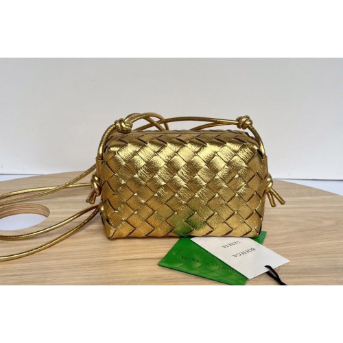 Bottega Veneta Mini Loop intrecciato leather crossbody bag in Gold Leather