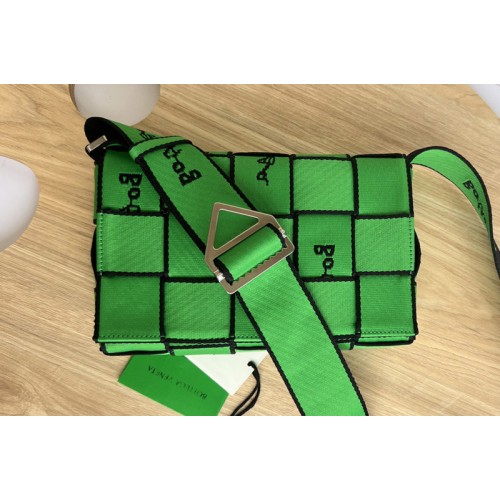 Bottega Veneta Small intreccio reverse logo webbing cross-body bag in Green Polyester