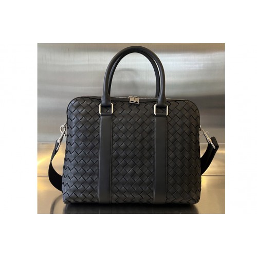 Bottega Veneta Slim Intrecciato Briefcase Bag in Black Leather Bottega Veneta Slim Intrecciato Briefcase Bag in Black Leather