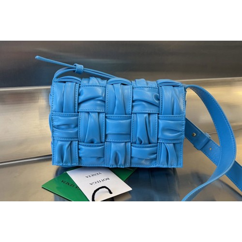 Bottega Veneta Small Cassette Bag in Blue foulard intreccio leather