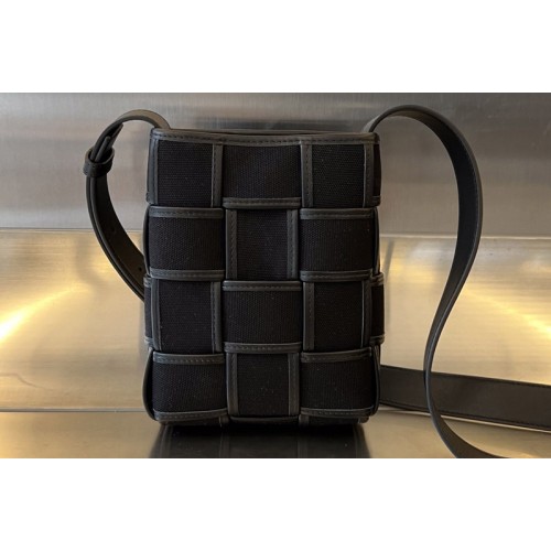 Bottega Veneta Mini Cassette Cross-Body Bag in Black Canvas