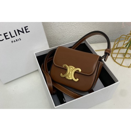 Celine 10I512 MINI TRIOMPHE bag IN Brown CALFSKIN Leather